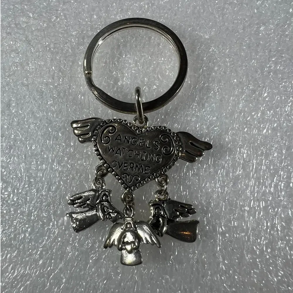 Deadstock Silver Tone Angels Spiritual Guardian Angels Watching Over Me Keychain